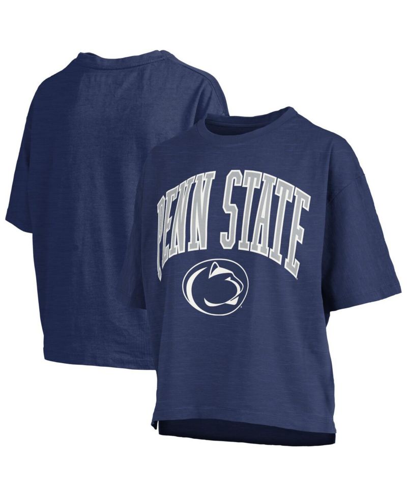 Women's Navy Penn State Nittany Lions Nelson Arch Over Logo Waist Length Oversized Slub T-Shirt