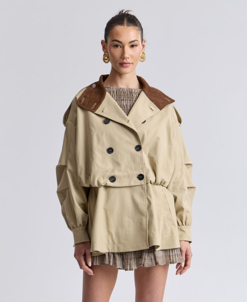 Women's Buton-Front Short Trench Coat