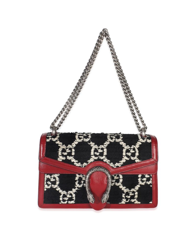 Black White Red Tweed GG Monogram Medium Dionysus Shoulder Bag
