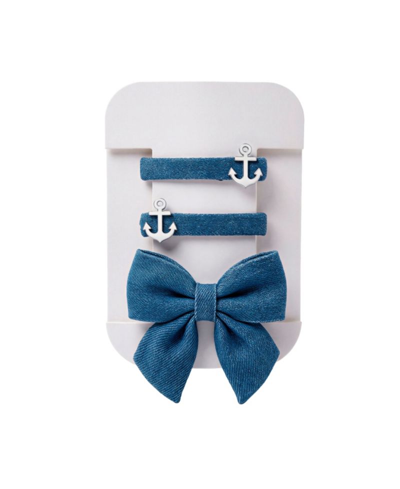 Baby Girls' Denim Jumper Dress & Bodysuit with Hairclip and Band, 4-Piece Set
