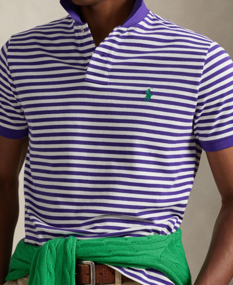 Classic Fit Striped Mesh Polo Shirt