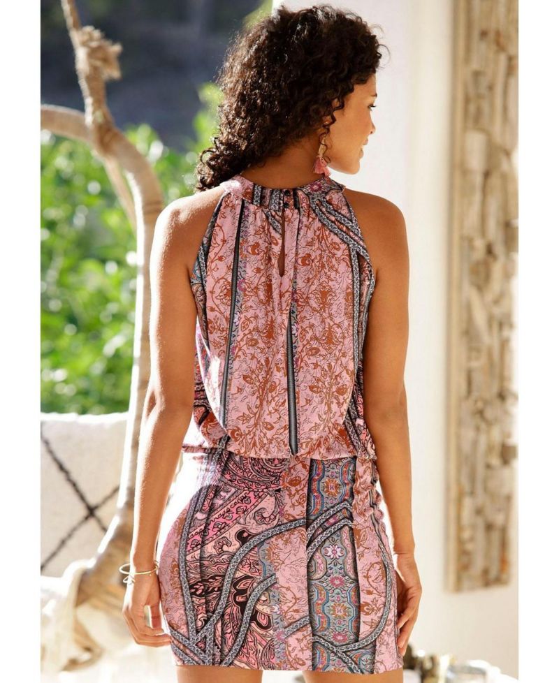 Women's Viscose Printed Sleeveless Short Dress