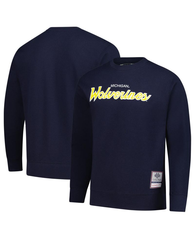 Men's Navy Michigan Wolverines Elite Script Pullover Sweatshirt