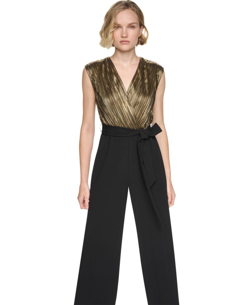 Women's V-Neck Cap-Sleeve Wide-Leg Jumpsuit