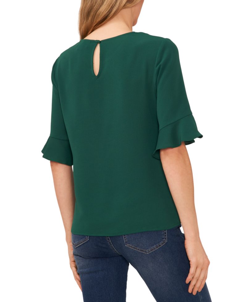 Women's Crewneck 3/4-Sleeve Ruffled Cuff Blouse