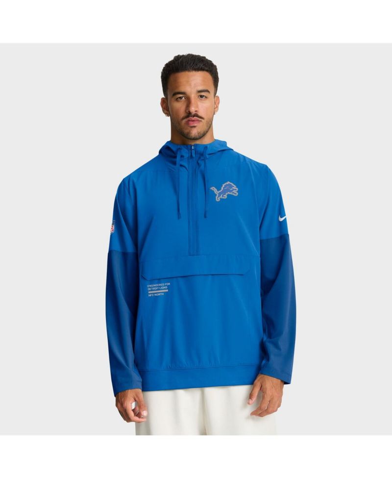 Men's Blue Detroit Lions Sideline Anorak Half-Zip Hoodie Jacket