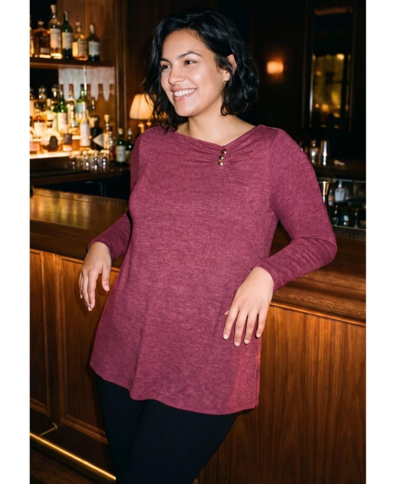 Plus Size Della Long-Sleeve Shirred Tunic