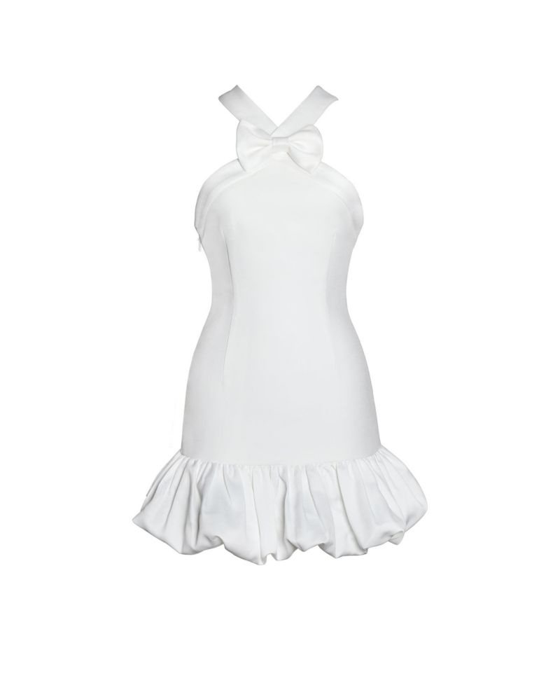Women's Barbra White Cross Straps Bodycon Mini Dress with Bubble Hem