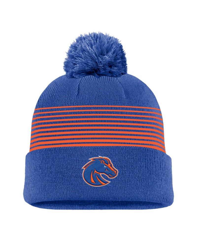 Men's Royal Boise State Broncos 2026 On-Field Peak Cuffed Knit Hat with Pom