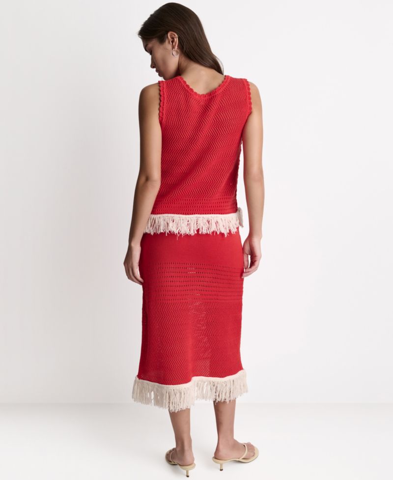 Women's Fringe Pointelle A-Line Midi Skirt