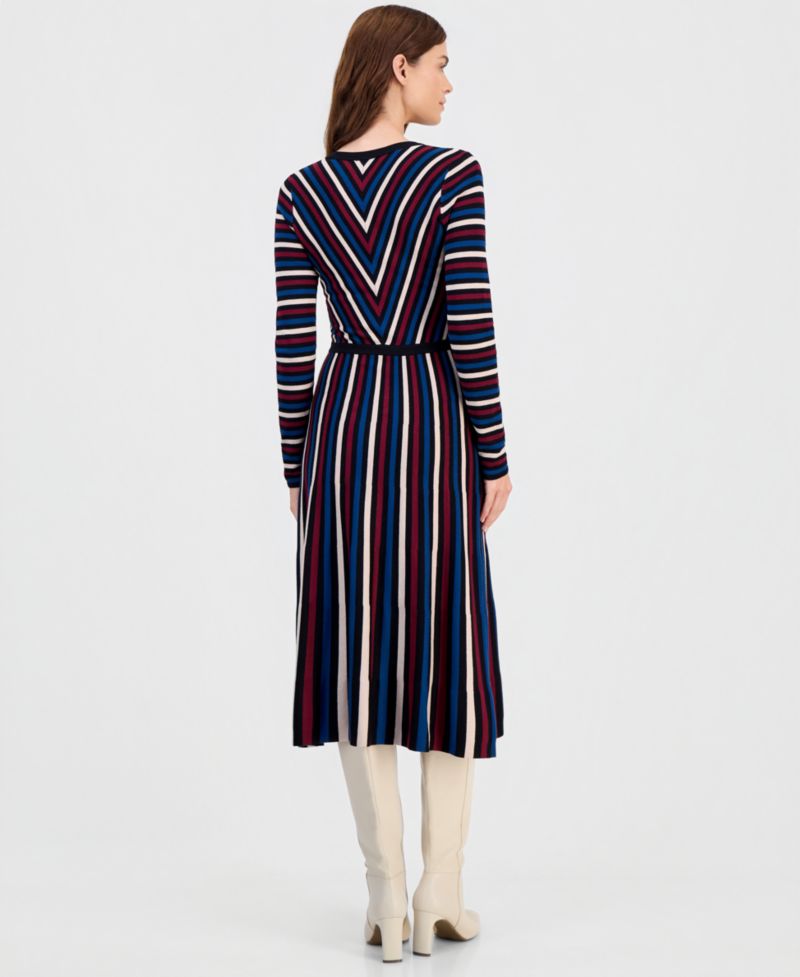 Women's Multicolor Striped Long-Sleeve Midi Dress