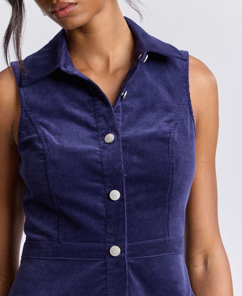 Women's Collared Sleeveless Corduroy Mini Dress