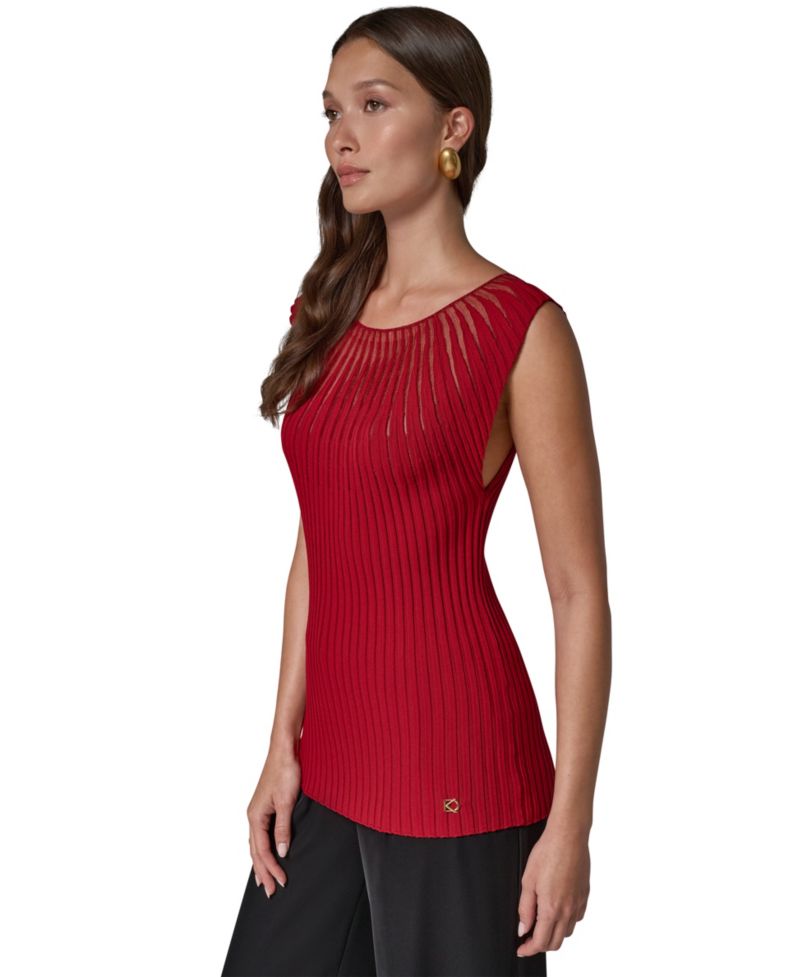 Women's Crewneck Sleeveless Ribbed Pullover Sweater
