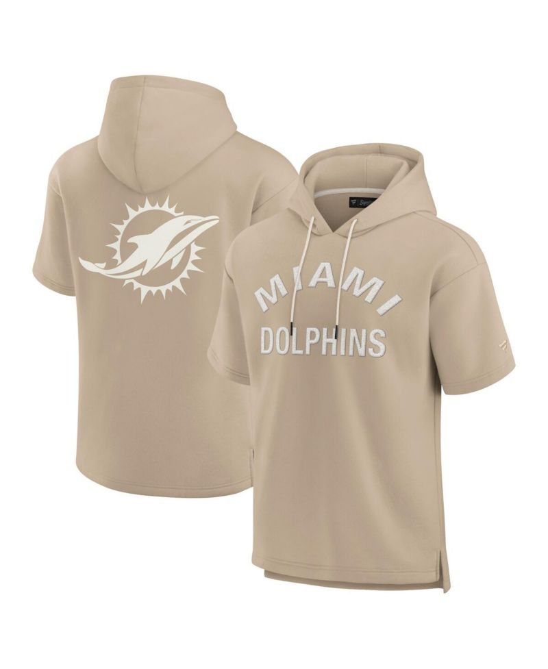 Men's and Women's Khaki Miami Dolphins Elements Super Soft Fleece Short Sleeve Pullover Hoodie