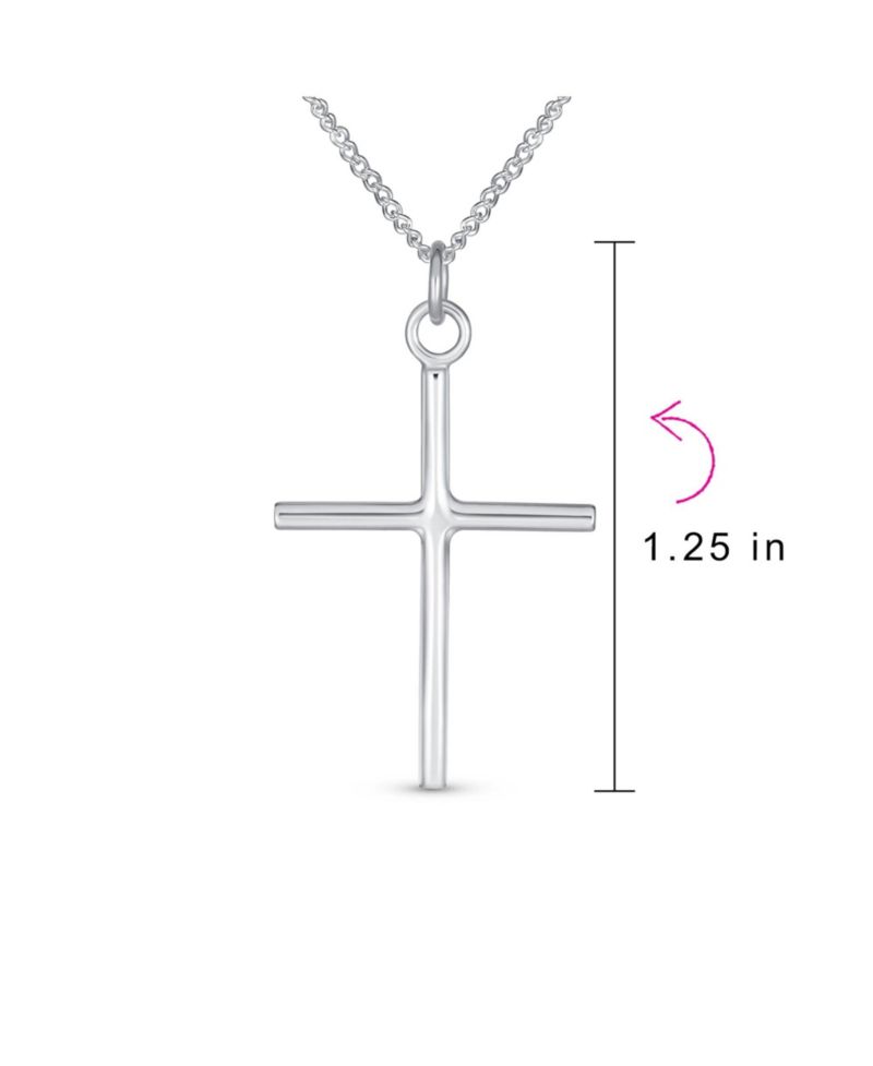 Religious Cross Pendant Necklace Minimalist Simple Tube Style .925 Sterling Silver 1.25 inch