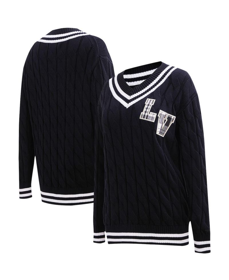 Women's Black Las Vegas Raiders Prep V-Neck Pullover Sweater