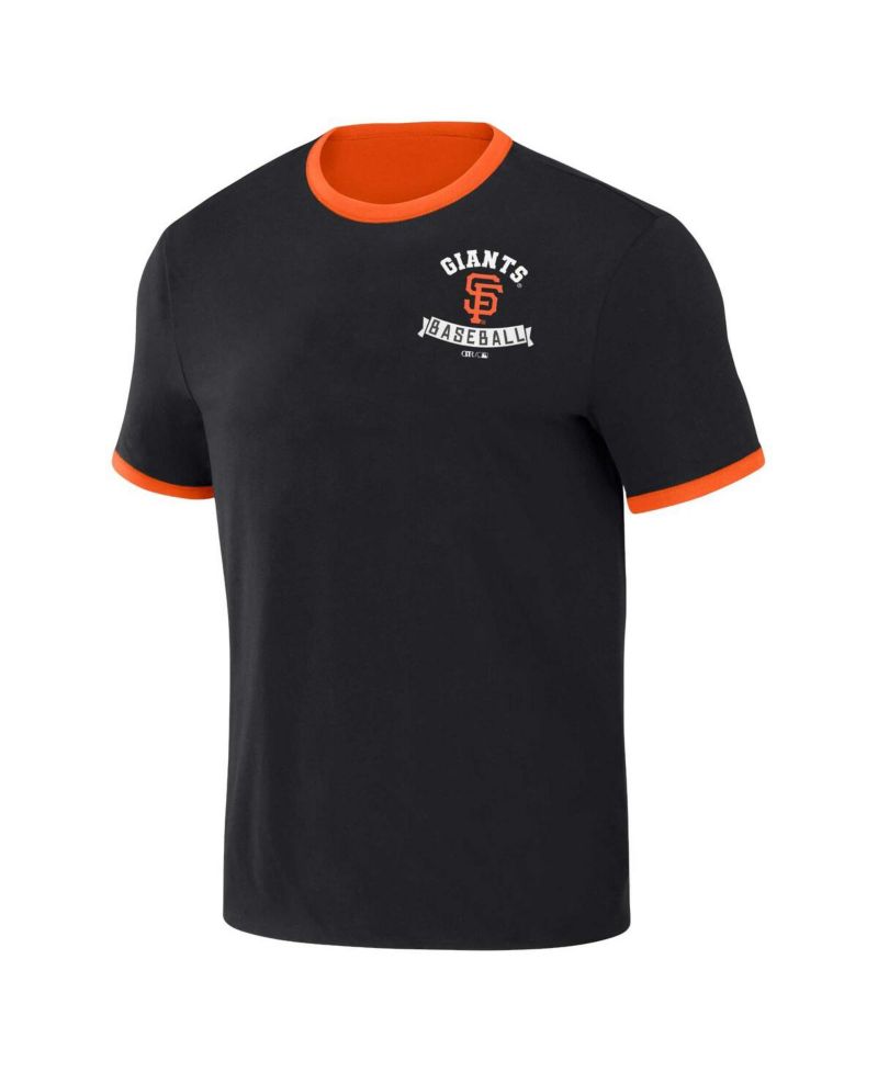 Men's Darius Rucker Collection by Black, Orange Distressed San Francisco Giants Two-Way Ringer Reversible T-shirt