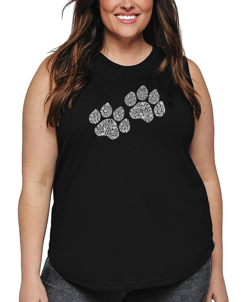 Plus Size Woof Paw Prints Word Art Tank Top