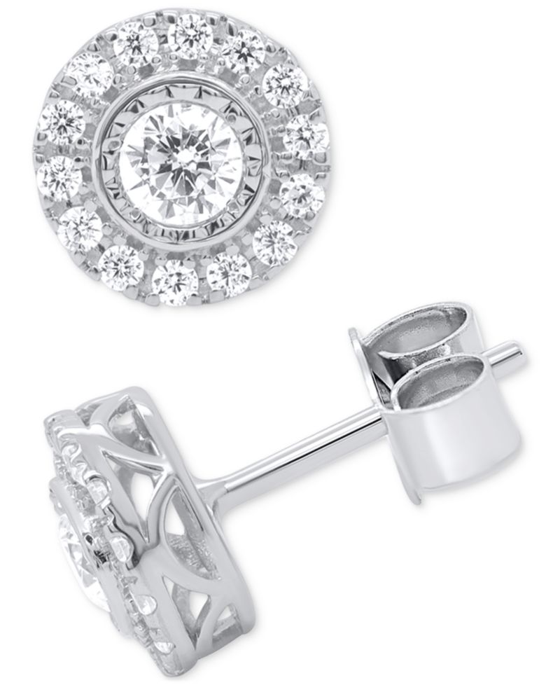 2-Pc. Set Lab Grown Diamond Halo Pendant Necklace & Matching Stud Earrings (1 ct. t.w.) in Sterling Silver or 14k Gold-Plated Sterling Silver