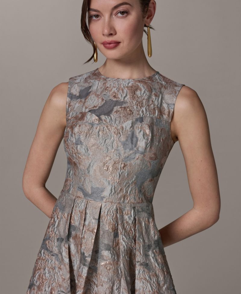 Women's Jacquard Crew Neck Midi Fit & Flare Dress