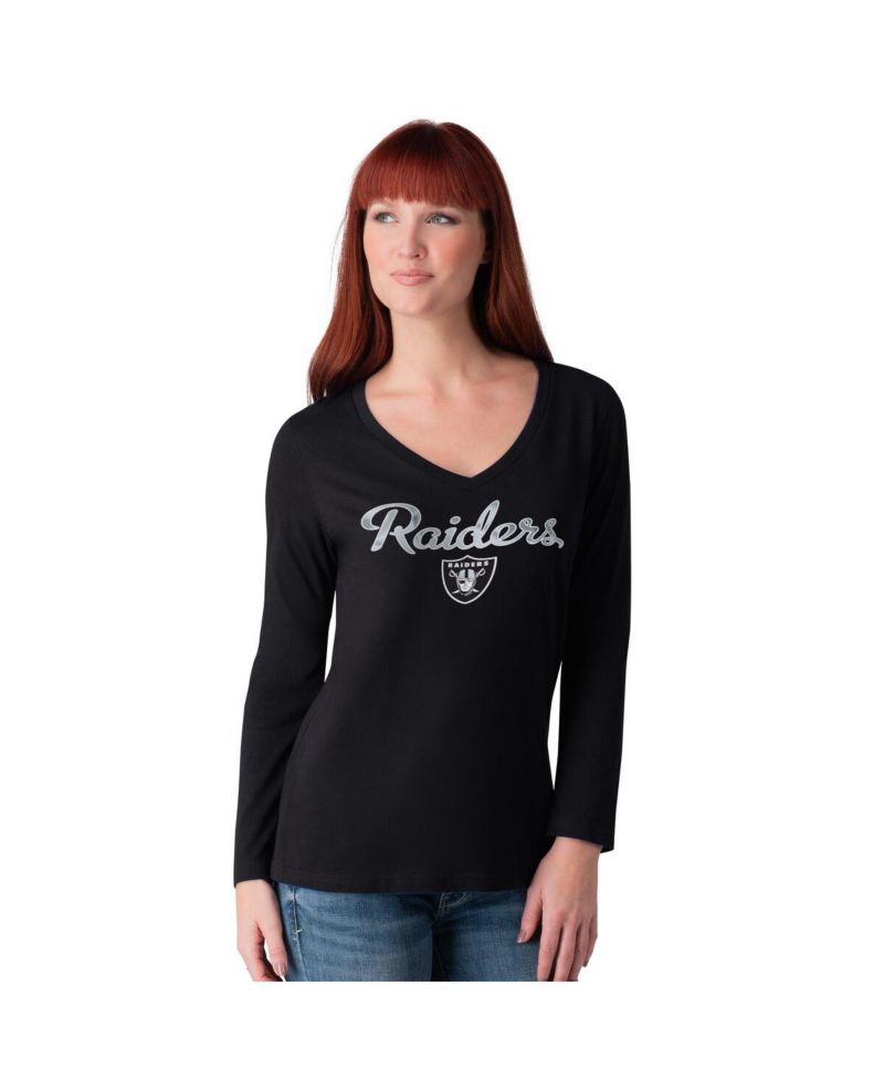 Women's Black Las Vegas Raiders Post Season Long Sleeve V-Neck T-Shirt