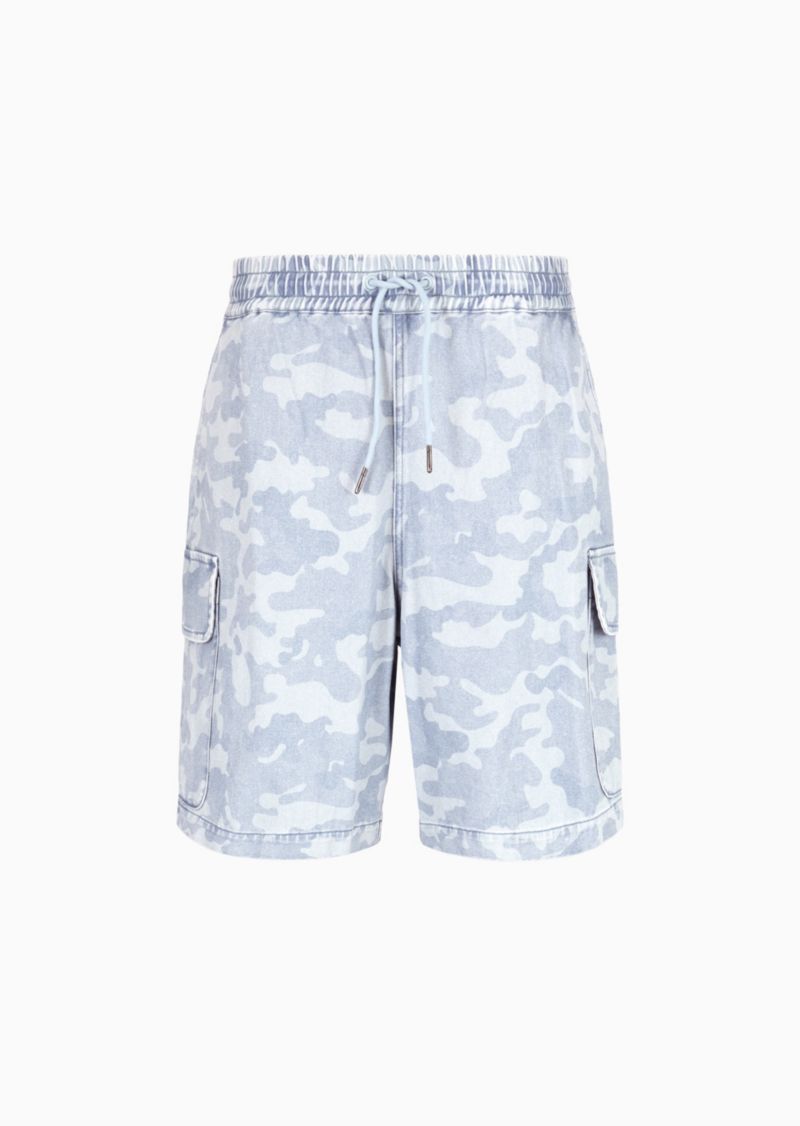Men's Tonal Camouflage Drawstring Denim Cargo Shorts