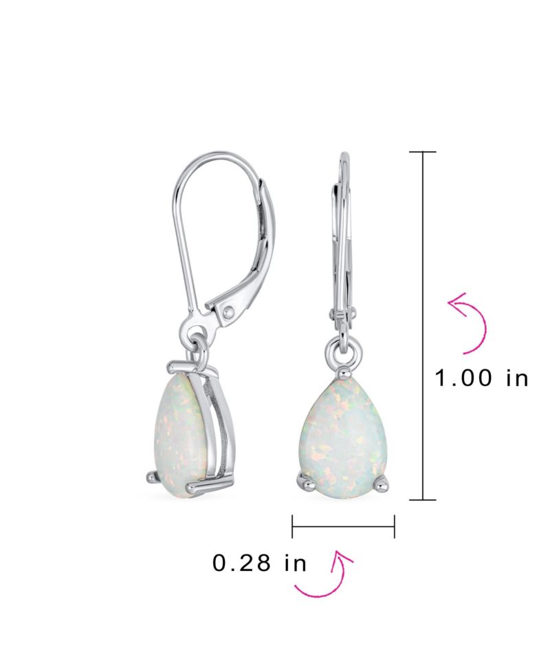 White Opal Teardrop Dangle Earrings .925 Sterling Silver Lever back