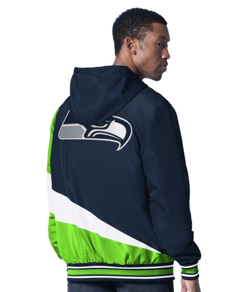 Men's College Navy/Charcoal Seattle Seahawks Dual Threat Reversable Full-Zip Hooded Jacket