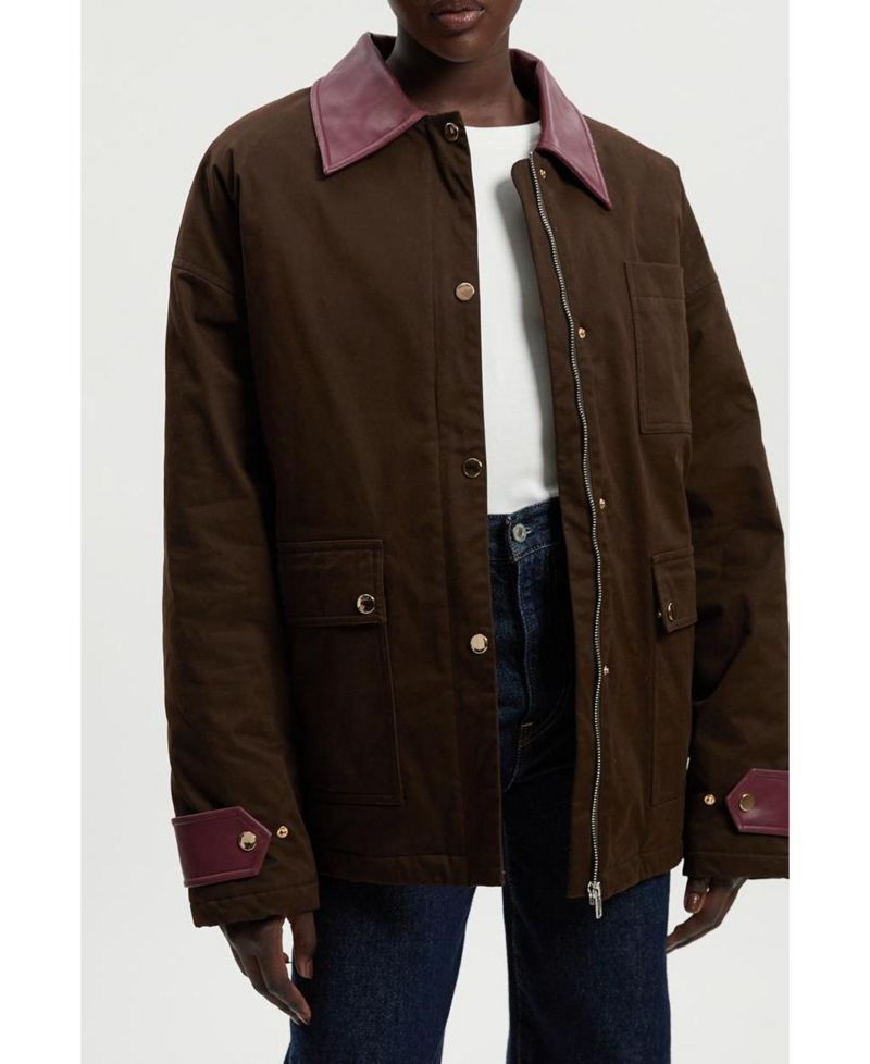 Quilted Contrast Collar Barn Jacket