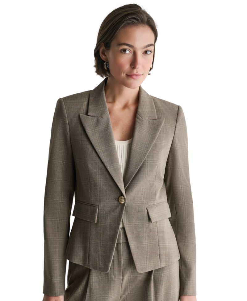 Women's Plaid One Button Blazer