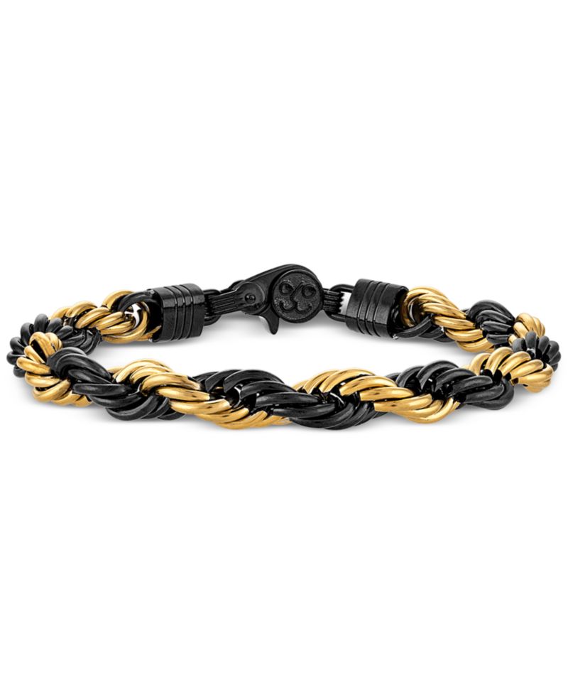 Intertwined Rope Link Chain Bracelet in Black & Gold-Tone Ion-Plated Stainless Steel