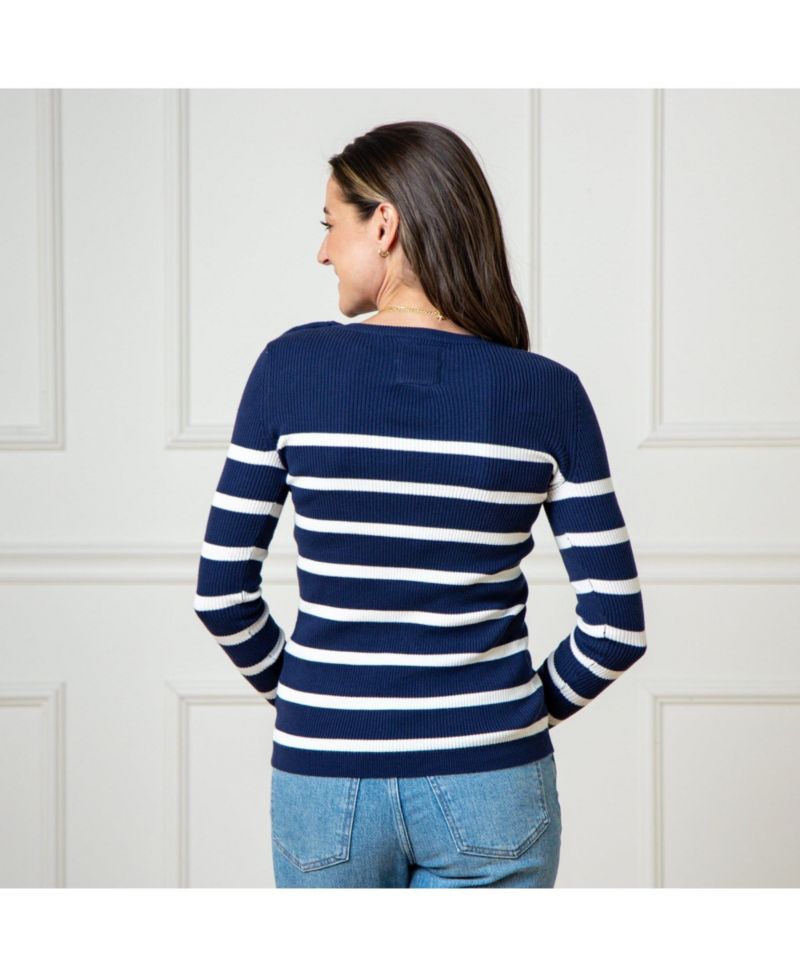 Women's Hope and Henry Long Sleeve Breton Button Sweater Made from Organic Cotton