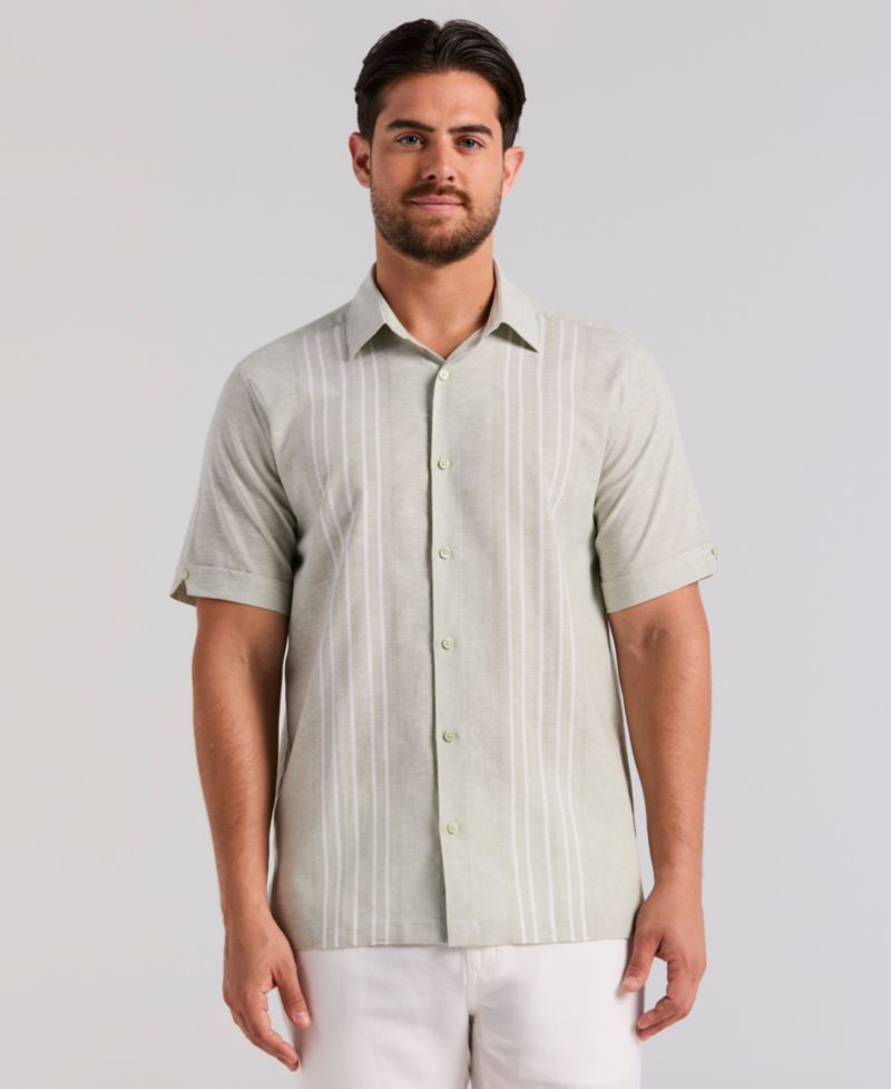 Men's Linen Blend Dobby Panel Shirt