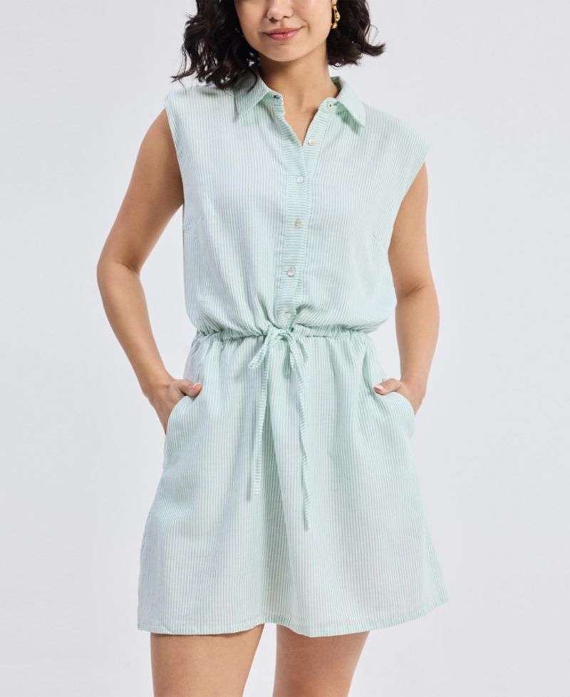 Women's Drawstring Shirt Dress in Stripes