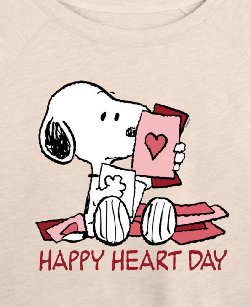 Women's Peanuts Snoopy Happy Heart Day Valentine French Terry Long-Sleeve T-Shirt