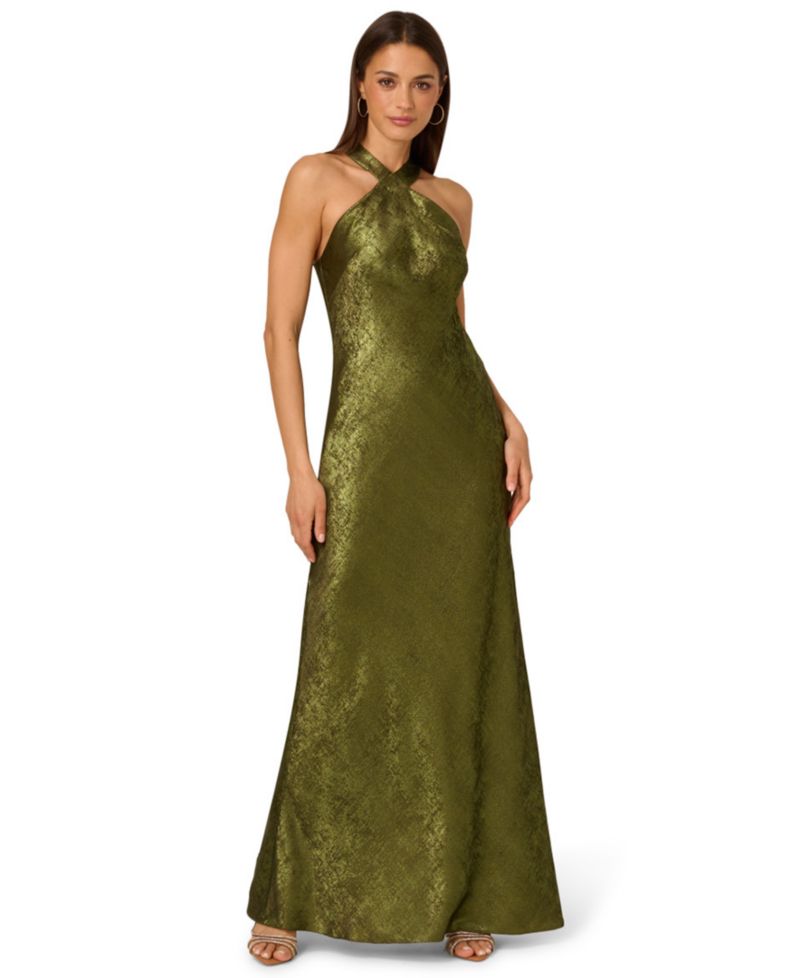 Women's Folied-Chiffon Halter Gown