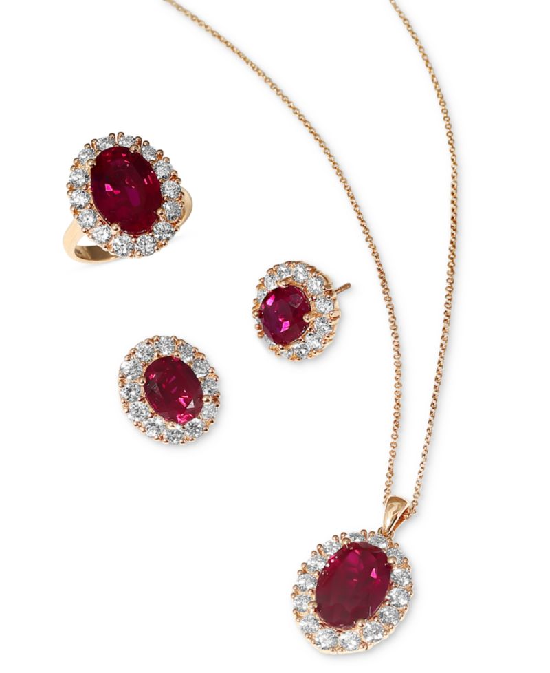 EFFY® Lab Grown Gemstone (6-3/4 ct. t.w.) & Lab Grown Diamond (1-3/8 ct. t.w.) Halo Ring in 14k Gold