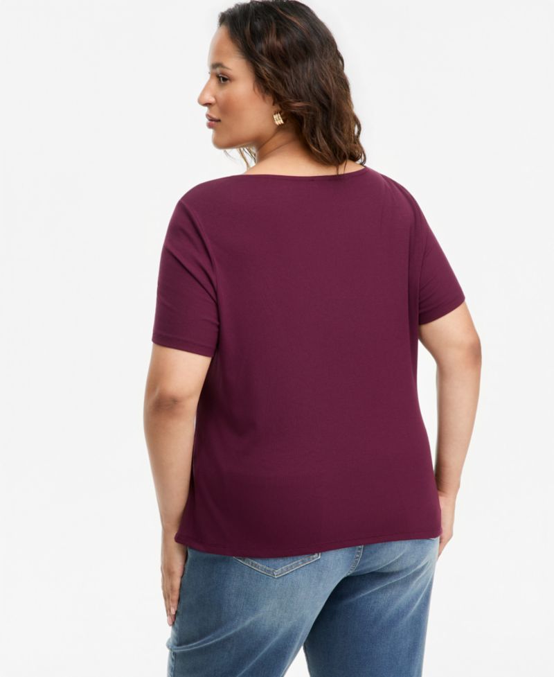 Plus Size Asymmetric Neck Short-Sleeve Top