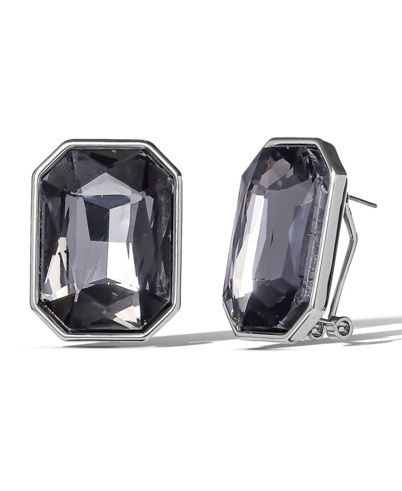 Faceted Gemstone Stud Earrings in Smoke Grey