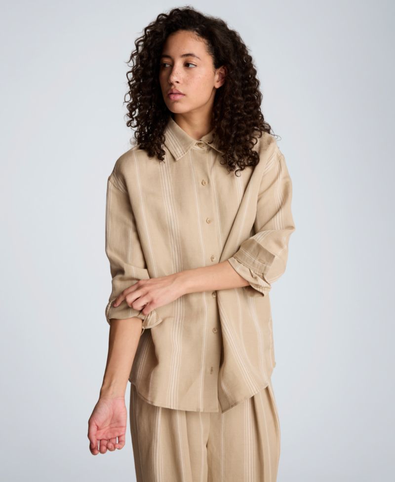 Women's Drop Shoulder Linen Boyfriend Shirt
