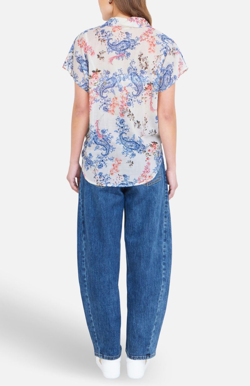 Women's Cotton Paisley Print Tie Knot Shirt
