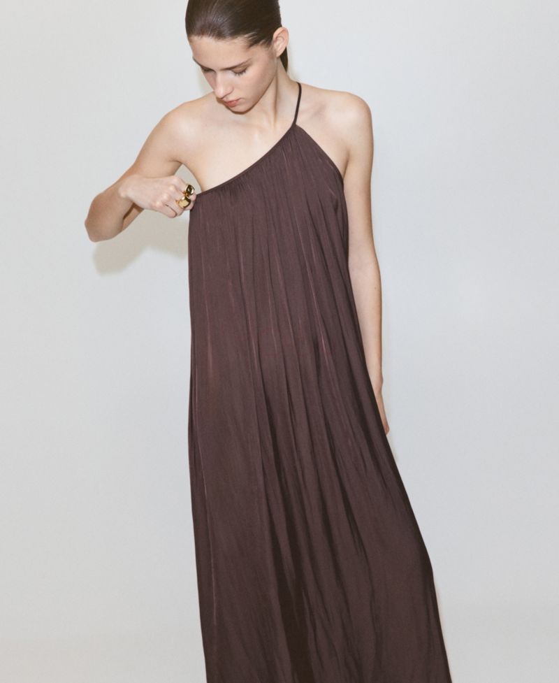 Women's Ruched Asymmetrical Pleated Dress
