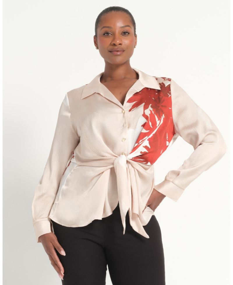 Women's Maisie Floral V-Neck Button Tie-Front Shirt
