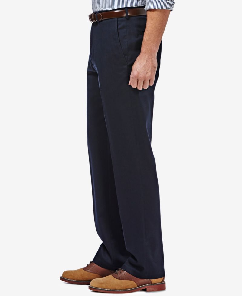 Men's Premium No Iron Khaki Classic Fit Flat Front Hidden Expandable Waist Pant