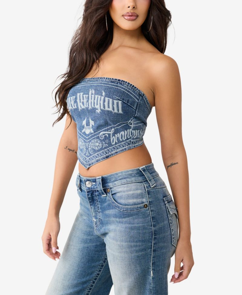 Women's Denim Scarf Tube Strapless Crop Top