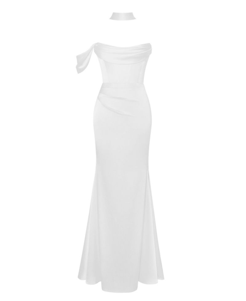 Women Ivona White Halter Neck Double Duchess Satin Gown