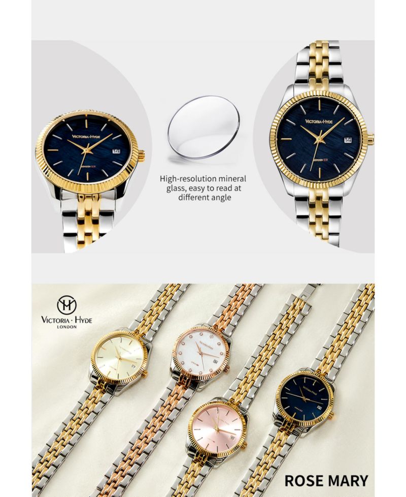 Women's Watch Dial Calendar Stainless Steel Strap Victoria Hyde
