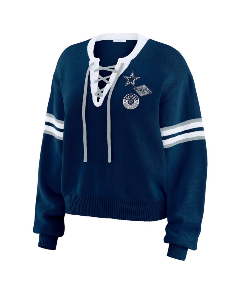 Women's Navy Dallas Cowboys Lace-Up Sweater
