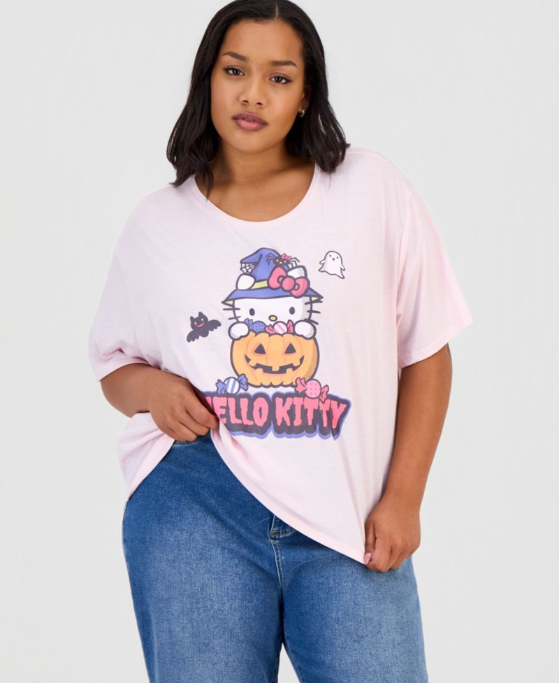 Trendy Plus Size Hello Kitty Halloween Graphic T-Shirt