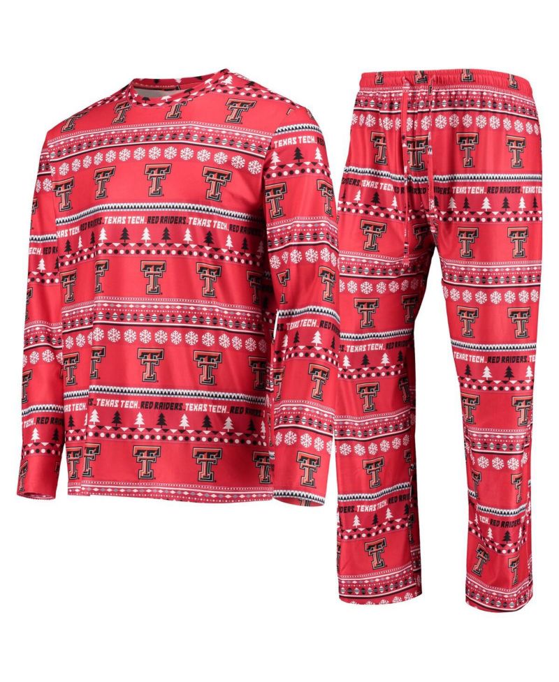 Men's Red Texas Tech Red Raiders Ugly Sweater Long Sleeve T-shirt and Pants Sleep Set